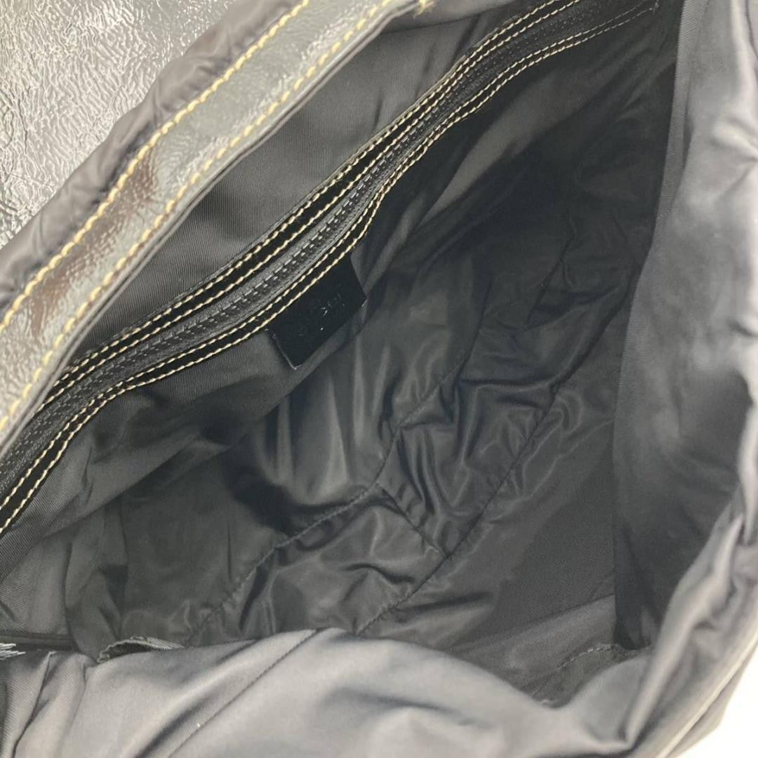 GUCCI Quilted Messenger Bag Black Nylon Leather Patch Embroidery #QY0V72
