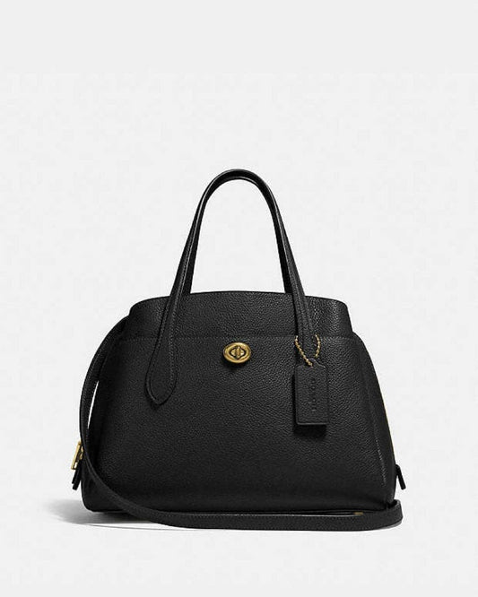 COACH Laura Carryall 30 Black Pebble Leather 2Way Satchel 89486 #QY5TD4