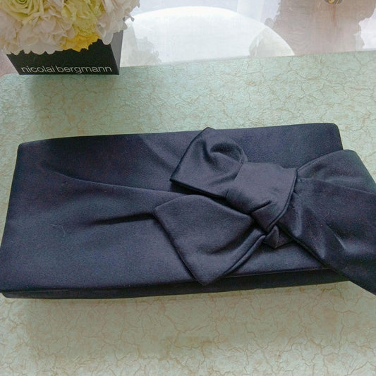 Christian Louboutin Satin Clutch Bag, Black, Ribbon, Party, Size 20 #QY2SG4