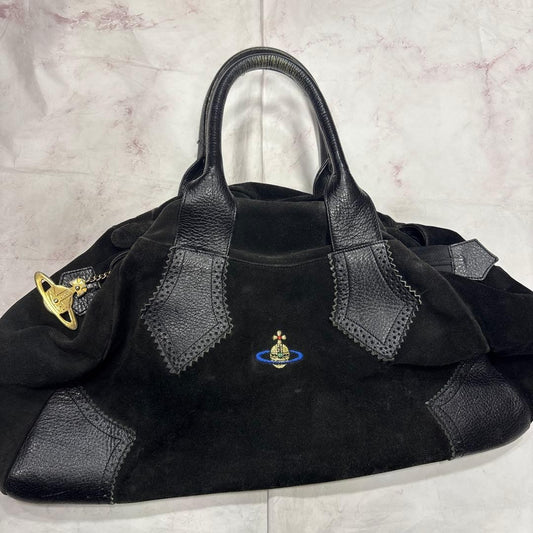 Vivienne Westwood Velvet Leather Handbag Black Orb Italy W45 H23 #QY6GA7
