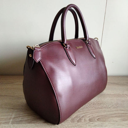Max Mara Real Leather Bag Burgundy Spacious Chic #QY8EPO