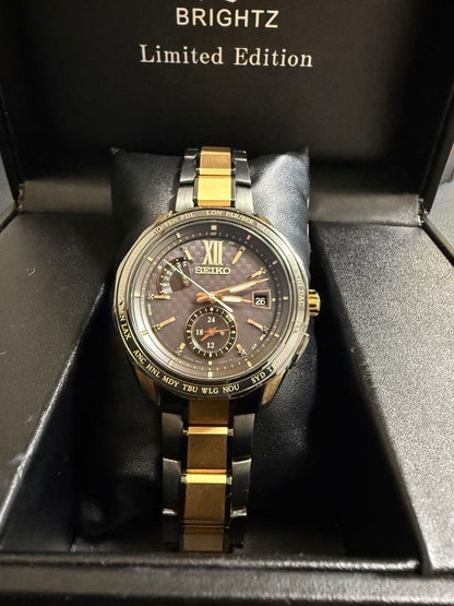 Seiko Brightz Men's Watch, Solar Powered, Black Dial, Titanium #QYHSVZ