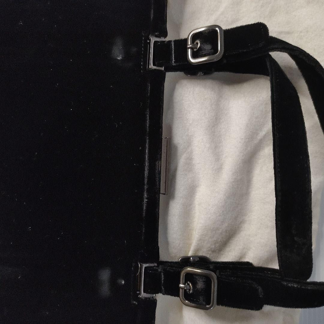 PRADA Handbag Velour Clasp Logo Embossed Black #QY8L2V
