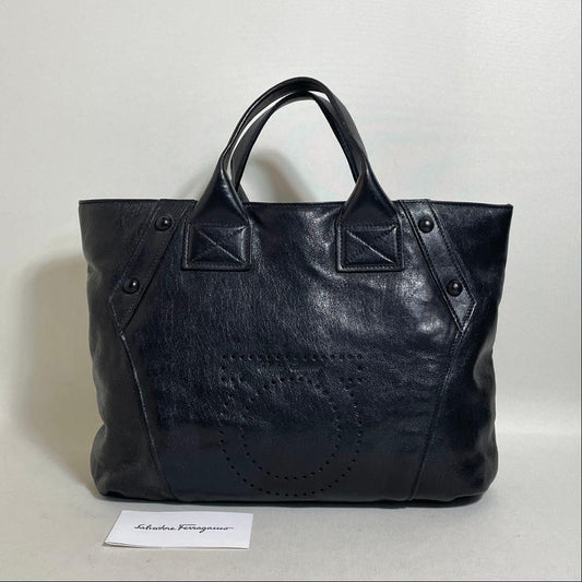 2605-153 Ferragamo Handbag, Leather, Black, Gancini #QY8MES