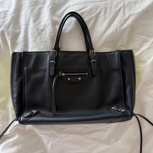 BALENCIAGA Paper Handbag, Black and Neon Yellow #QYCHMV