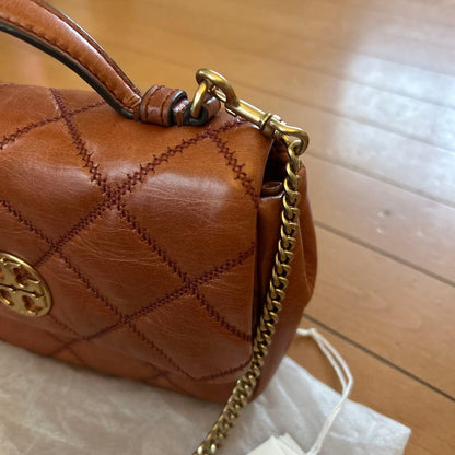 Tory Burch Quilted Leather Handbag Brown Chain Strap #QY4CK1