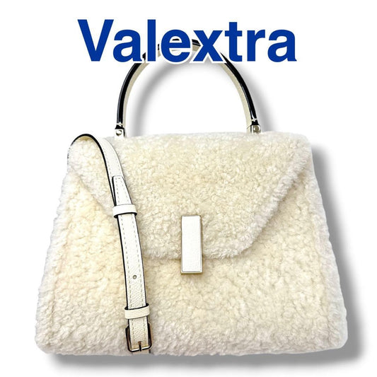 Valextra Mini Iside handbag, ivory, shearling, and sheepskin. #QYFGS1
