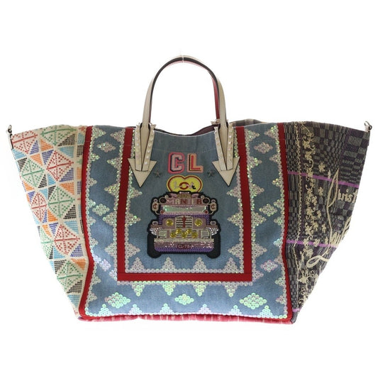 CHRISTIAN LOUBOUTIN Manila Cabas Denim Tote Bag Handbag Multicolor 31851 #QY8KO5