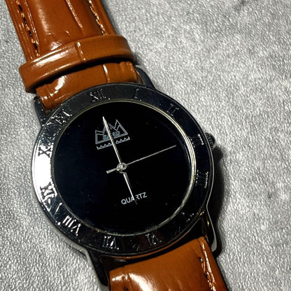 Leather strap SAAD onyx dial Roman numeral watch Indian #PFJ2VL
