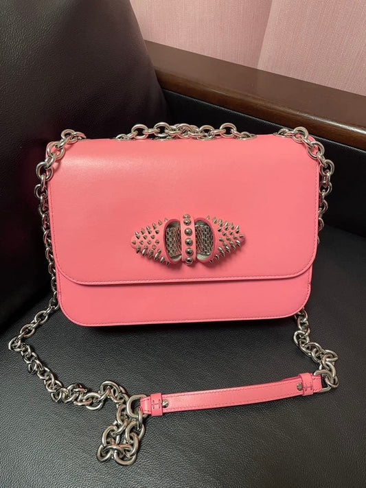 CHRISTIAN LOUBOUTIN pink bag, Louboutin studs, ribbon, spikes #QYB58T