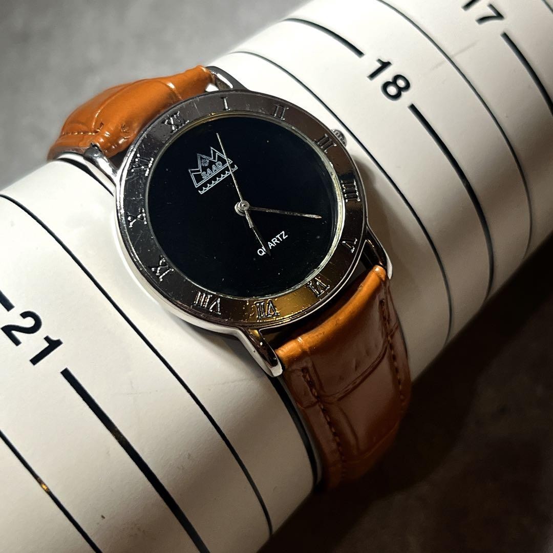 Leather strap SAAD onyx dial Roman numeral watch Indian #PFJ2VL
