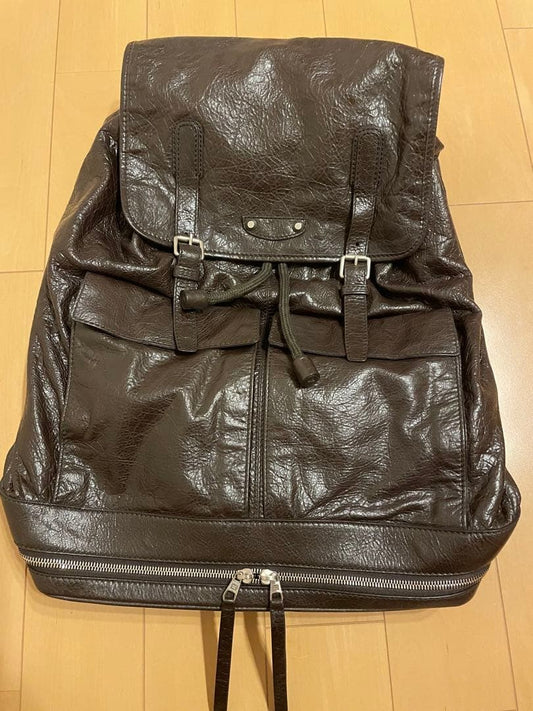 BALENCIAGA Leather Backpack Dark Brown Dust Bag #QYED9G