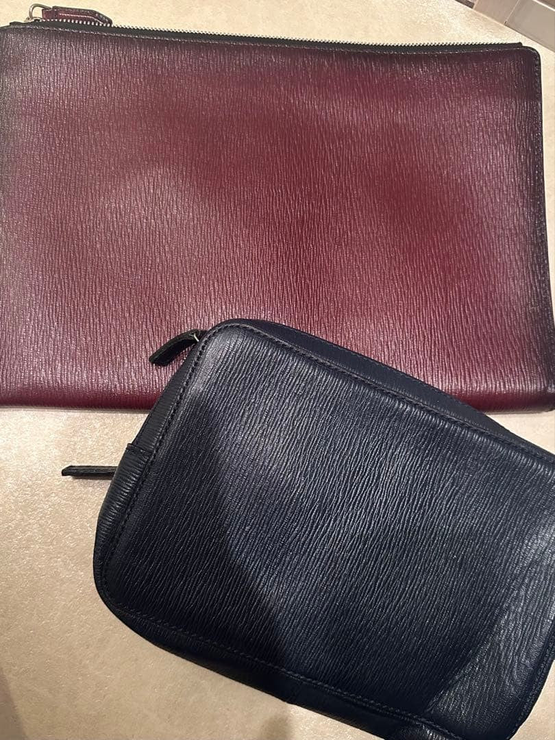 SALVATORE FERRAGAMO Leather Clutch Set Bordeaux Navy Embossed #QYIV7H