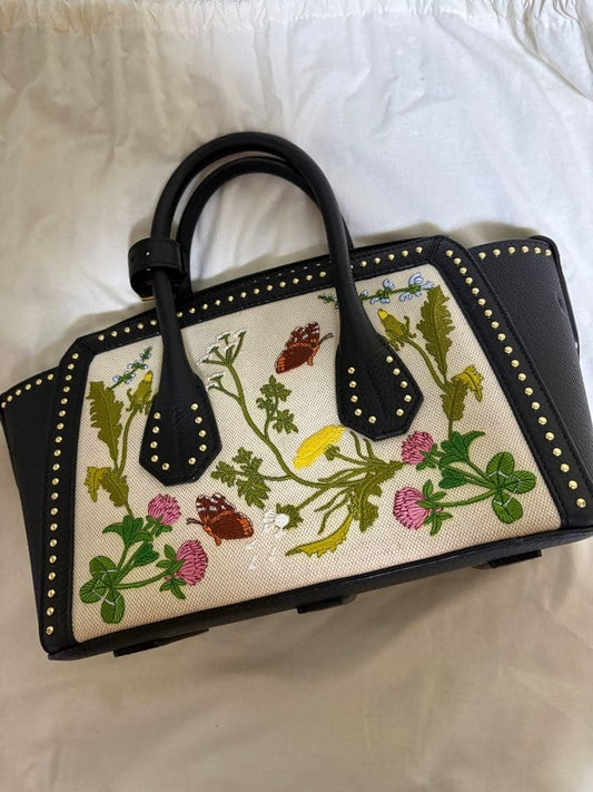 BALLY SOMMET Embroidered Butterfly Floral Leather #QY8L6A