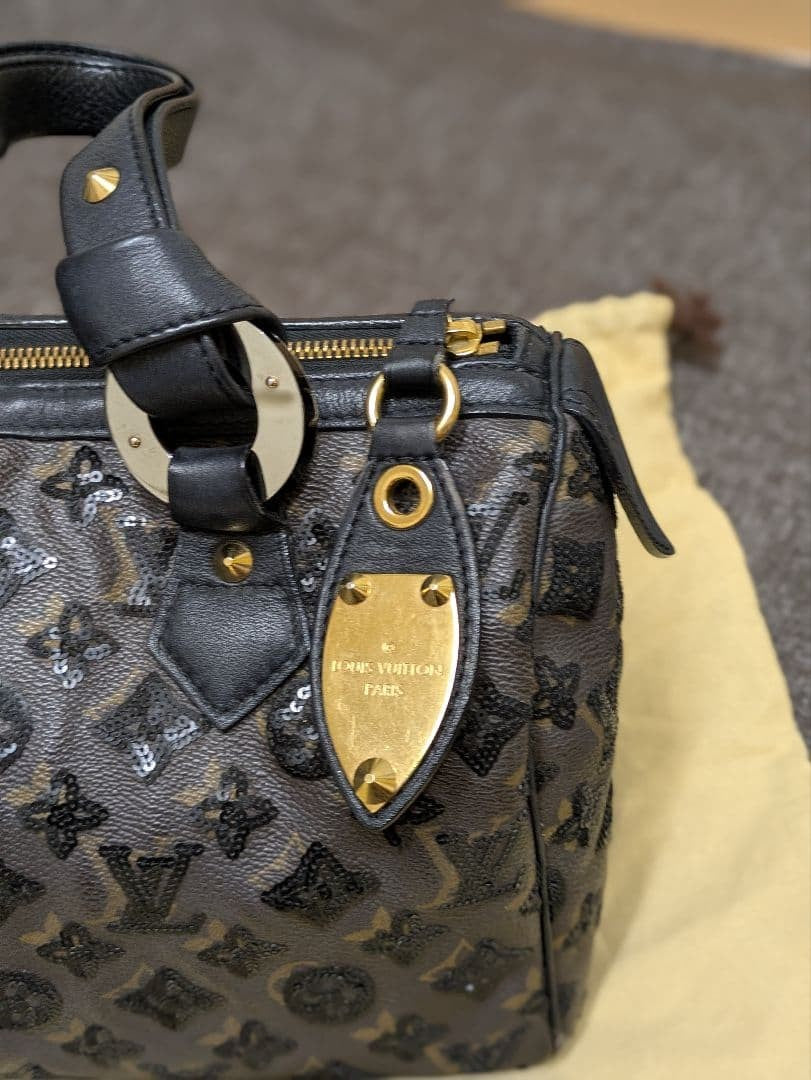 LOUIS VUITTON Monogram Eclipse Speedy 30 Handbag with Sequins #QY9W83