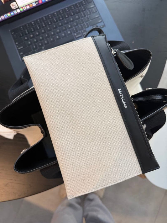 BALENCIAGA Tote Bag White Black Leather Women #QY31CU