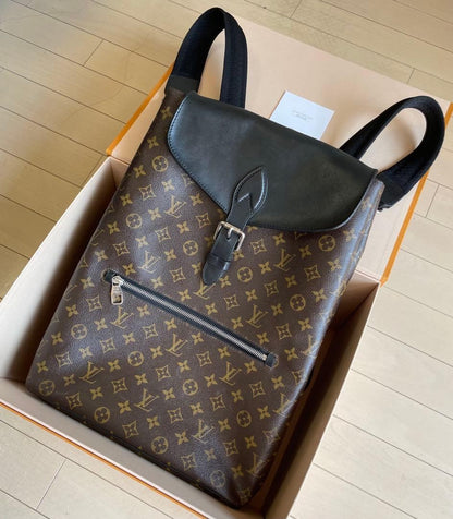 LOUIS VUITTON Parc Backpack Monogram Macassar Flap Buckle #QYKL19
