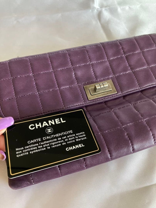 CHANEL 2.55 Chocolate Bar Chain Bag Purple W24cm #QY69S7