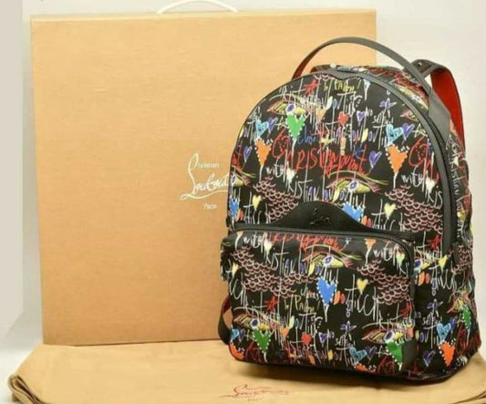 CHRISTIAN LOUBOUTIN Nylon Print Backpack Multicolor Logo Women #QYI806