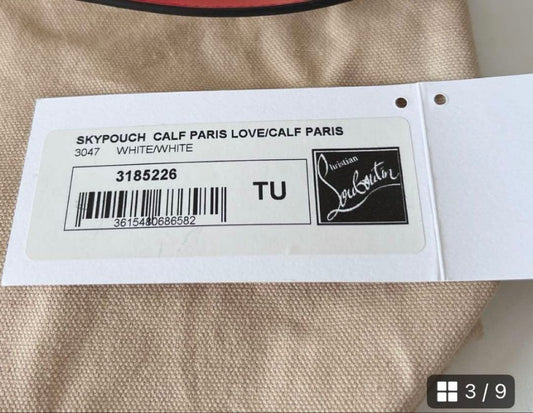 CHRISTIAN LOUBOUTIN Skypouch Calf Paris Love White Leather Party Bag #QYAI84