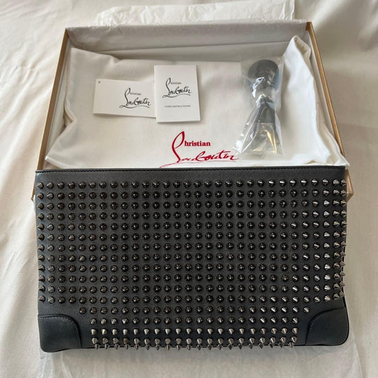 Christian Louboutin Studded Clutch Bag Black Leather #QY002T