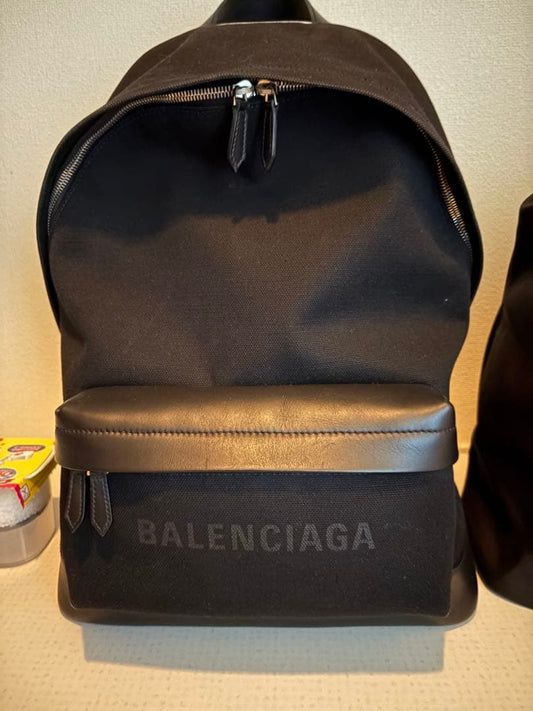 BALENCIAGA Canvas Leather Backpack Black Logo #QYBT07