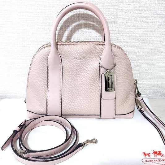 COACH Mini Preston Satchel Leather 2-way Shoulder Handbag Beige #QY136N