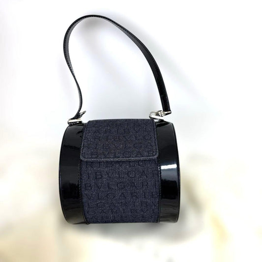 BVLGARI cylindrical handbag, black, Patent Leather #QY13NZ