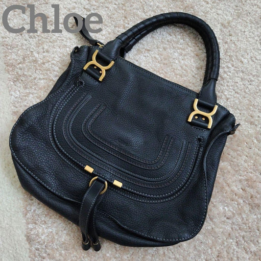 Chloe Marcie Black 2-Way Double Carry Bag with Strap #QYJYGP