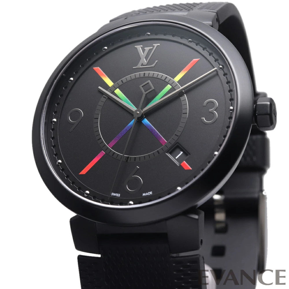 Weekly Special: LOUIS VUITTON Tambour Slim Rainbow QA113 Black Men's Wat #QYCFMJ