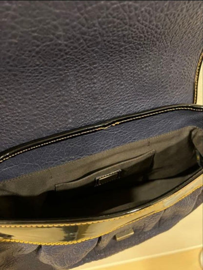 FENDI Dark Gray Leather Handbag Buckle Chain Strap #QY2LPR