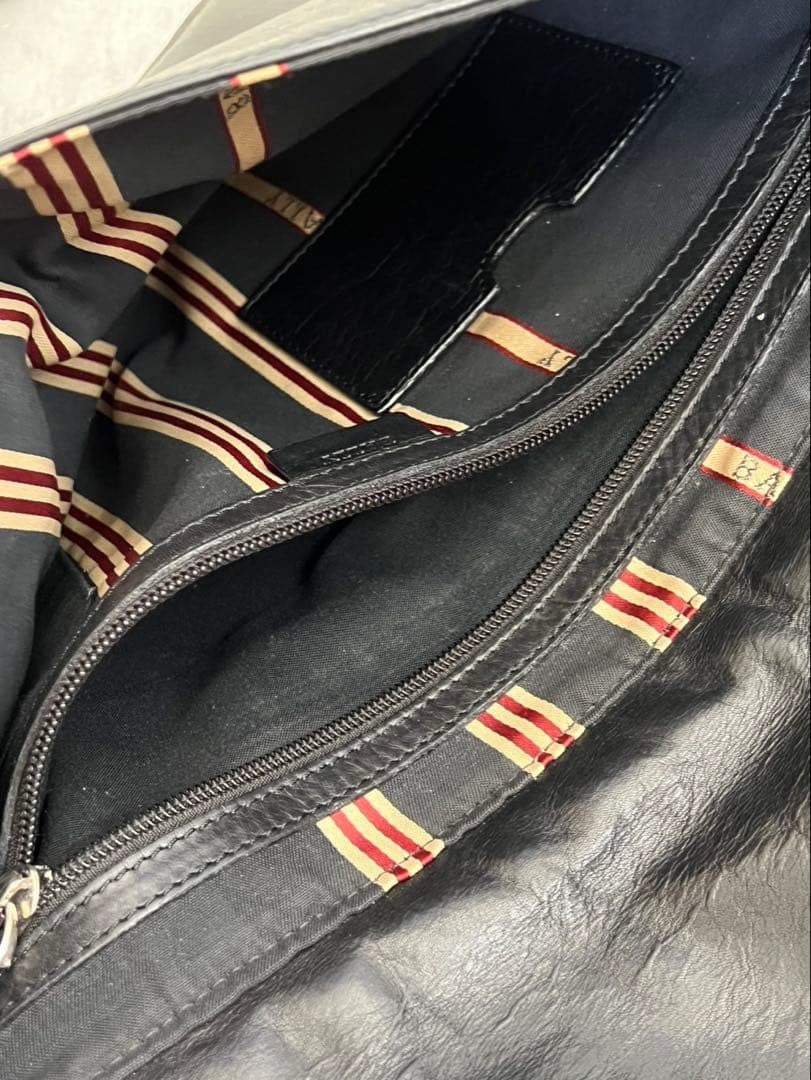 BALLY Genuine Leather Cowhide Shoulder Bag Black A4 W48 H25 #QY1XQE
