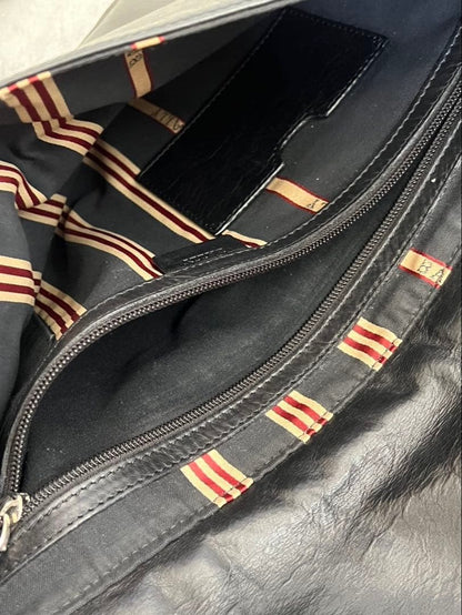 BALLY Genuine Leather Cowhide Shoulder Bag Black A4 W48 H25 #QY1XQE