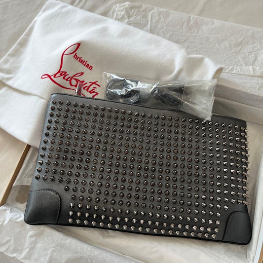 Christian Louboutin Studded Clutch Bag Black Leather #QY002T