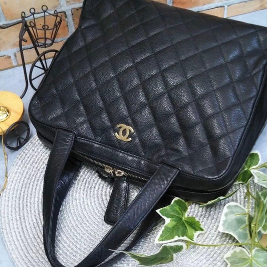 CHANEL Caviar Skin Black Matelassé Bag #QYDK40