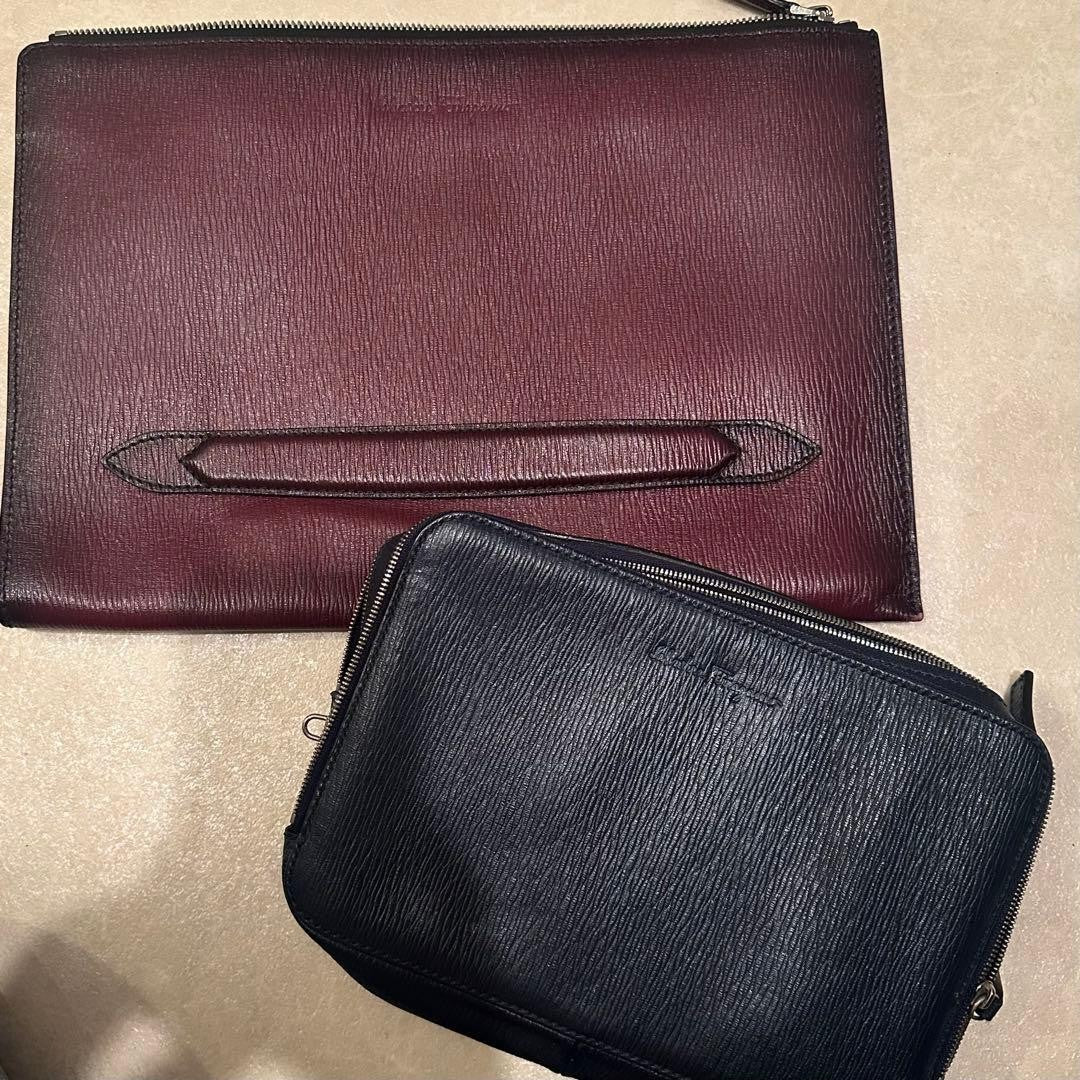 SALVATORE FERRAGAMO Leather Clutch Set Bordeaux Navy Embossed #QYIV7H
