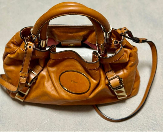 Chloe Victoria Camel Leather Handbag Gold Hardware Isetan Strap #QYCW2O