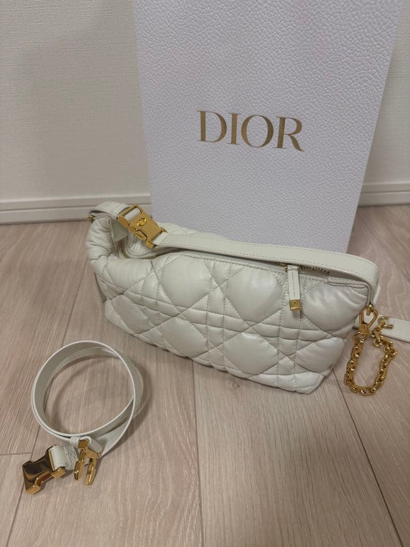 Dior Nomad Pouch Cannage Shoulder Bag for Women, White #QYBF3Y