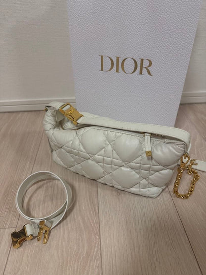 Dior Nomad Pouch Cannage Shoulder Bag for Women, White #QYBF3Y