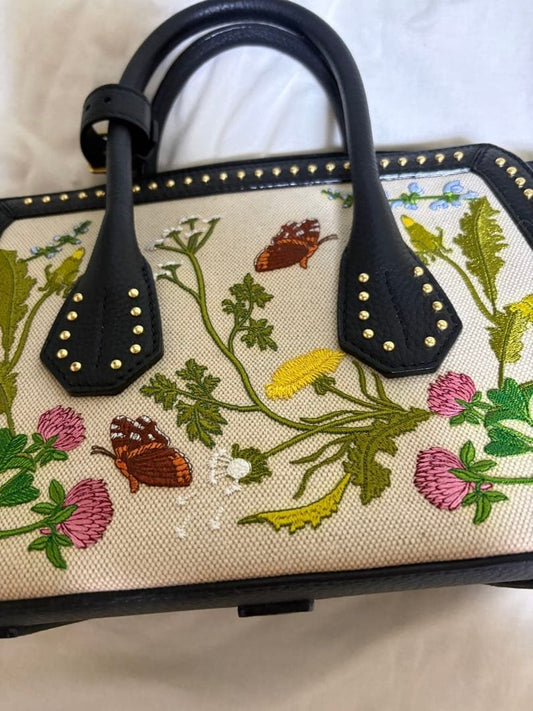 BALLY SOMMET Embroidered Butterfly Floral Leather #QY8L6A