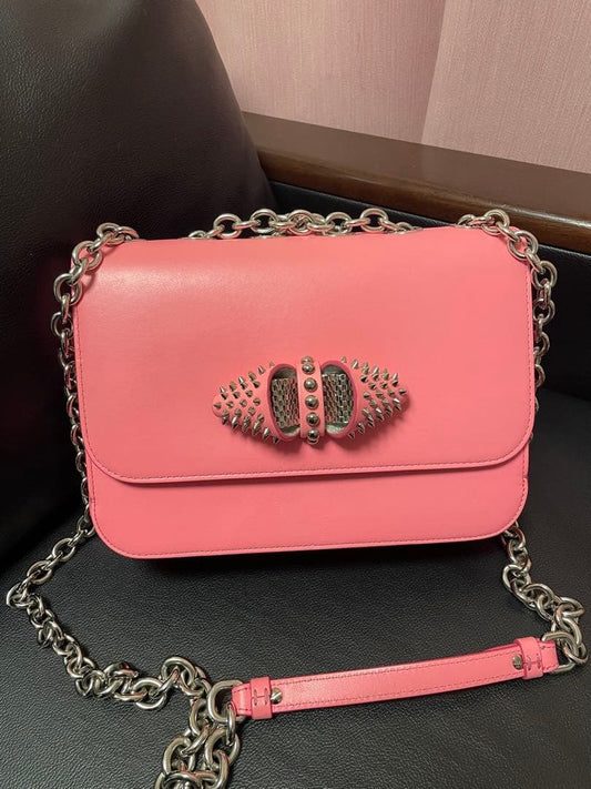 CHRISTIAN LOUBOUTIN pink bag, Louboutin studs, ribbon, spikes #QYB58T
