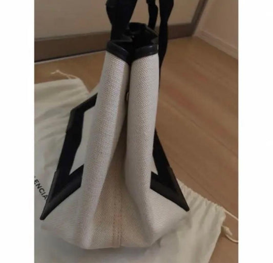 BALENCIAGA Canvas Tote Bag White Black Pouch Hawaii Purchase #QYHE3K