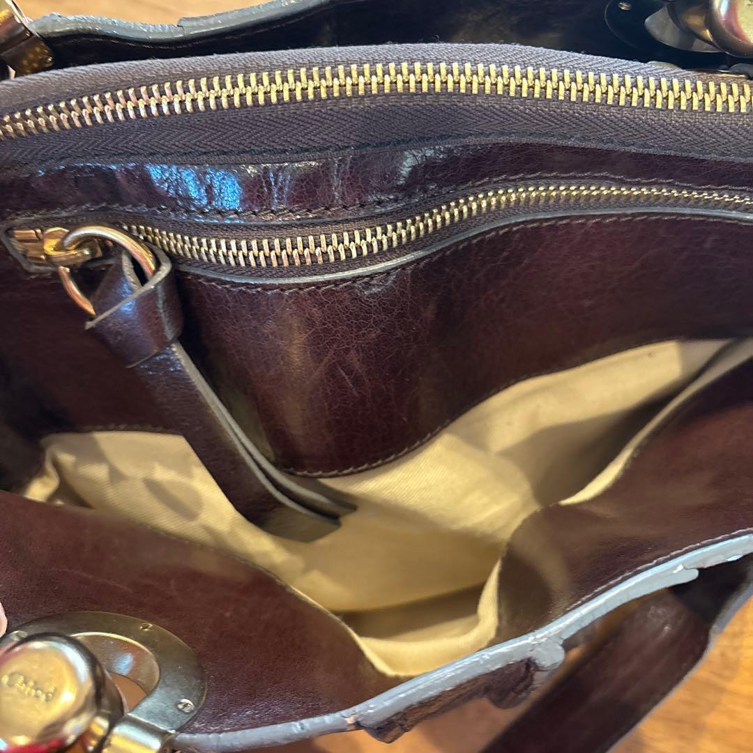 Chloe Elodie Leather Tote Handbag Brown Long Handle #QY7JKF