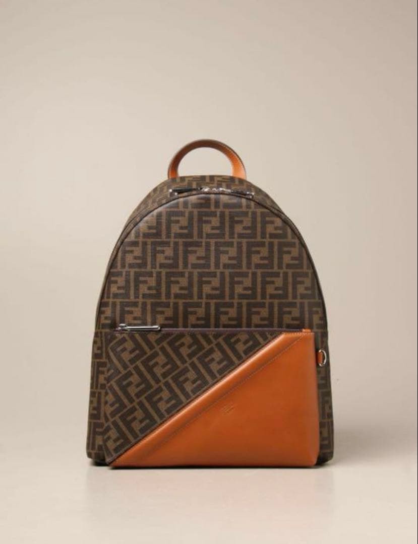 FENDI FF Zucca Pattern Backpack Brown Leather Canvas #QY8DCH