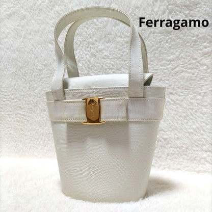 FERRAGAMO Ferragamo Vara Ribbon Gold Hardware Grained Leather Bucket #QY7I77