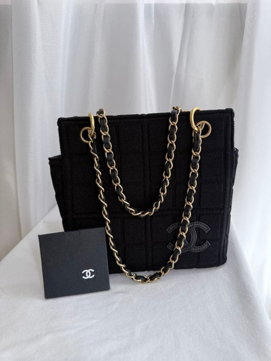CHANEL Chocolate Bar Chain Tote Bag (Cotton) #QY7XQN