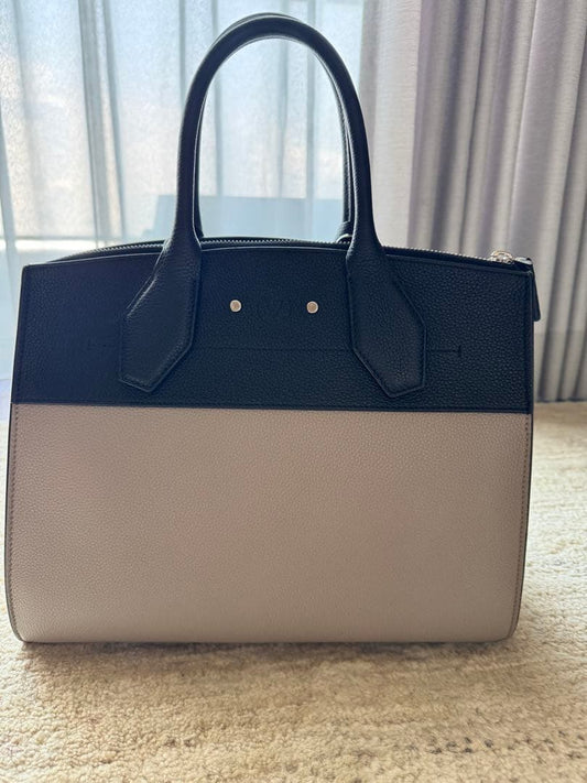 Black and gray handbag with lock #QY908J