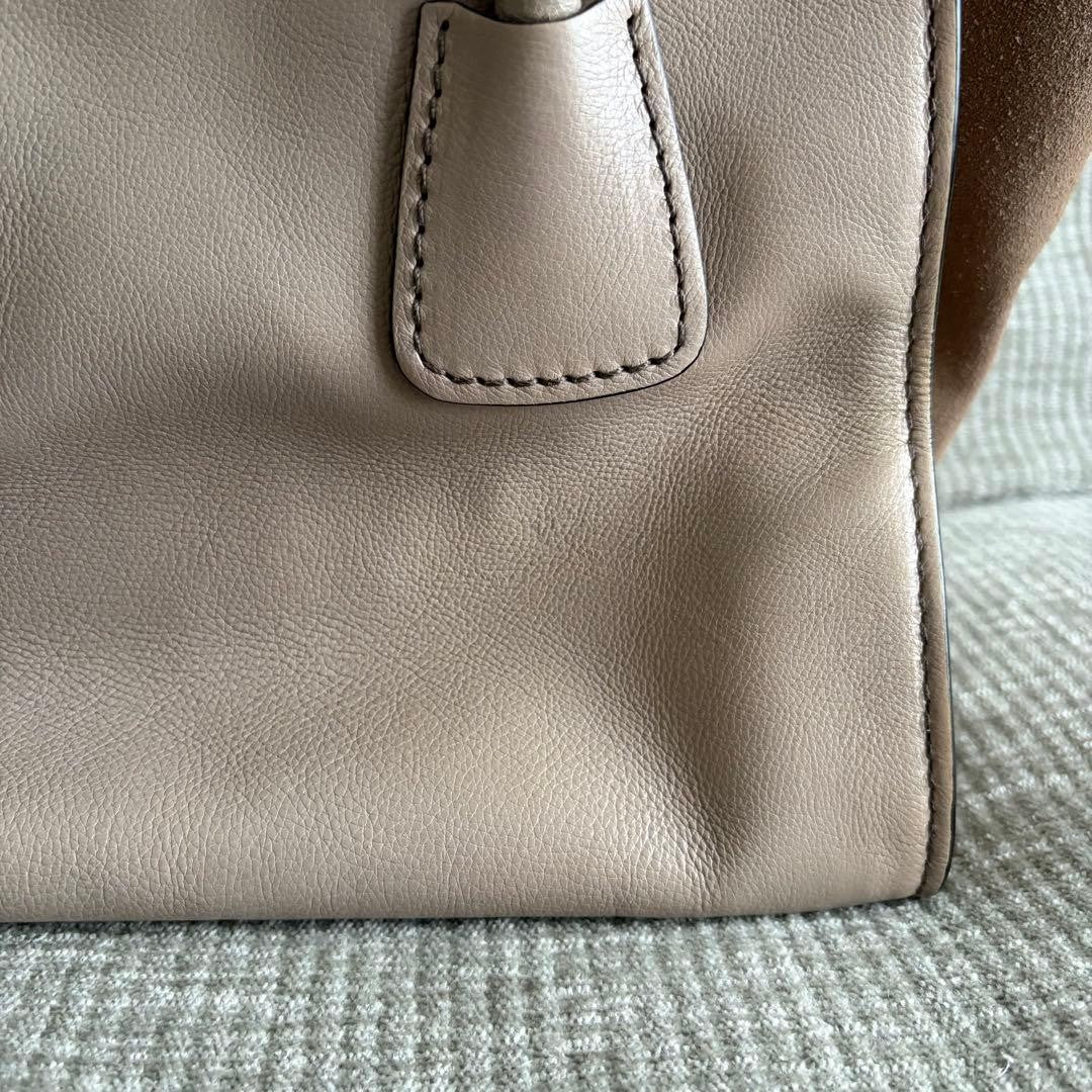 PRADA Leather x Suede 2-Way Shoulder Bag, Greige #QY6VVR