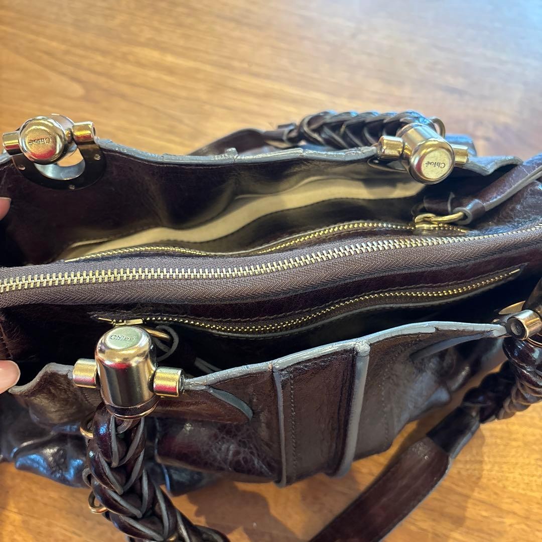 Chloe Elodie Leather Tote Handbag Brown Long Handle #QY7JKF