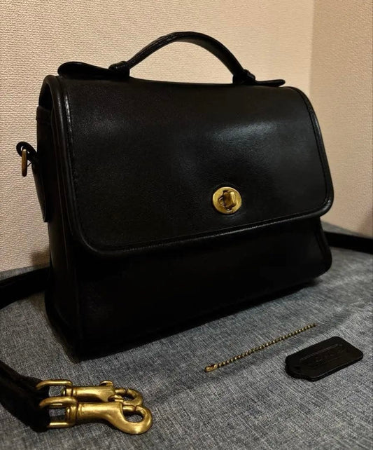 COACH Old Coach 9870 Turnlock Leather 2-Way Bag, Black #QYJIKZ